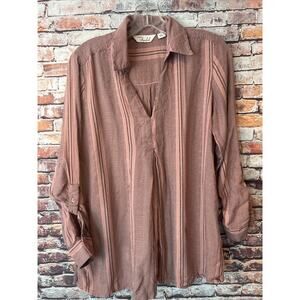 Caffe Marrakesh Rayon Long Sleeve Pleated Flowy Top Pink Gray women's Small